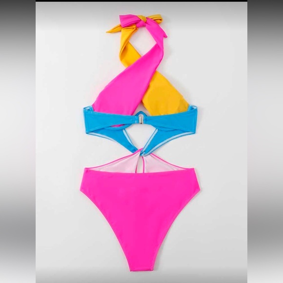 🔥Colorblock Halter One Piece Swimsuit - Picture 3 of 8